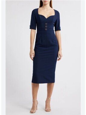 Black Halo Pacific Blue Kerry Crepe Sheath Dress Size 8 NWT